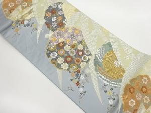 雪輪に花唐草・花々模様織出し袋帯